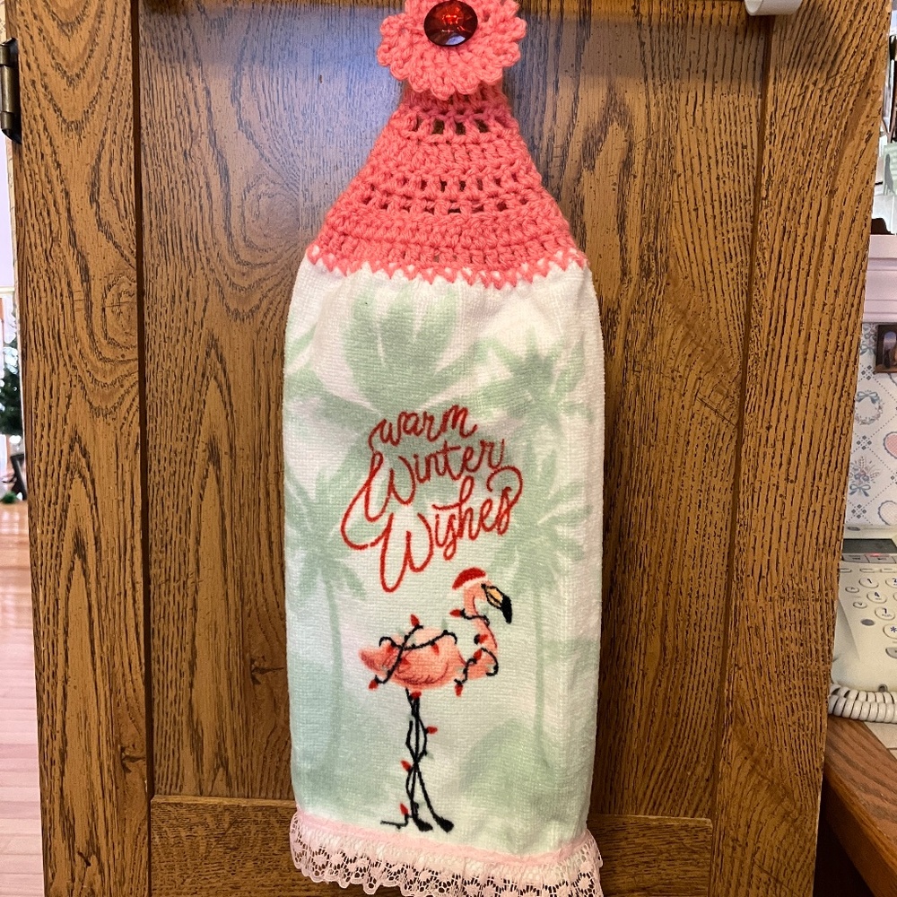NWOT Handmade Flamingo Holiday Towel!